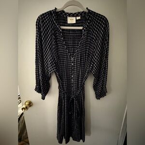 Maeve Navy and White Plaid Midi Dress